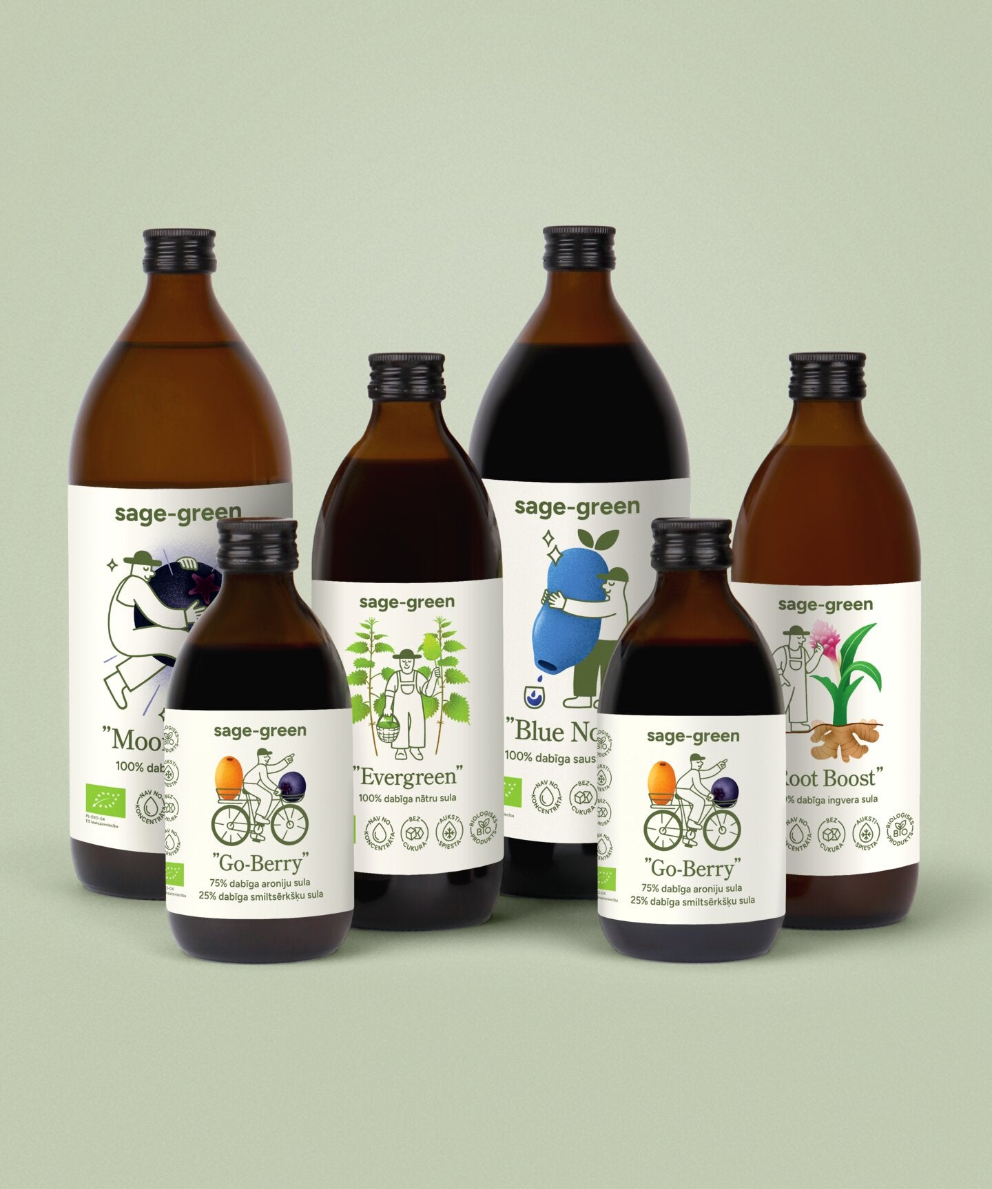 Set 'Full Restart' – 1 L aroniju un 1 L sausseržu sula, 500 ml nātru un ingvera sula plus 2×300 ml aroniju-smiltsērkšķu sulas