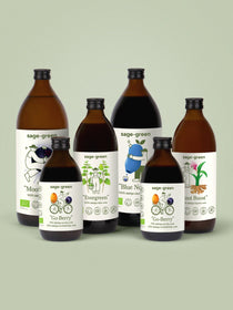 Set 'Full Restart' – 1 L aroniju un 1 L sausseržu sula, 500 ml nātru un ingvera sula plus 2×300 ml aroniju-smiltsērkšķu sulas
